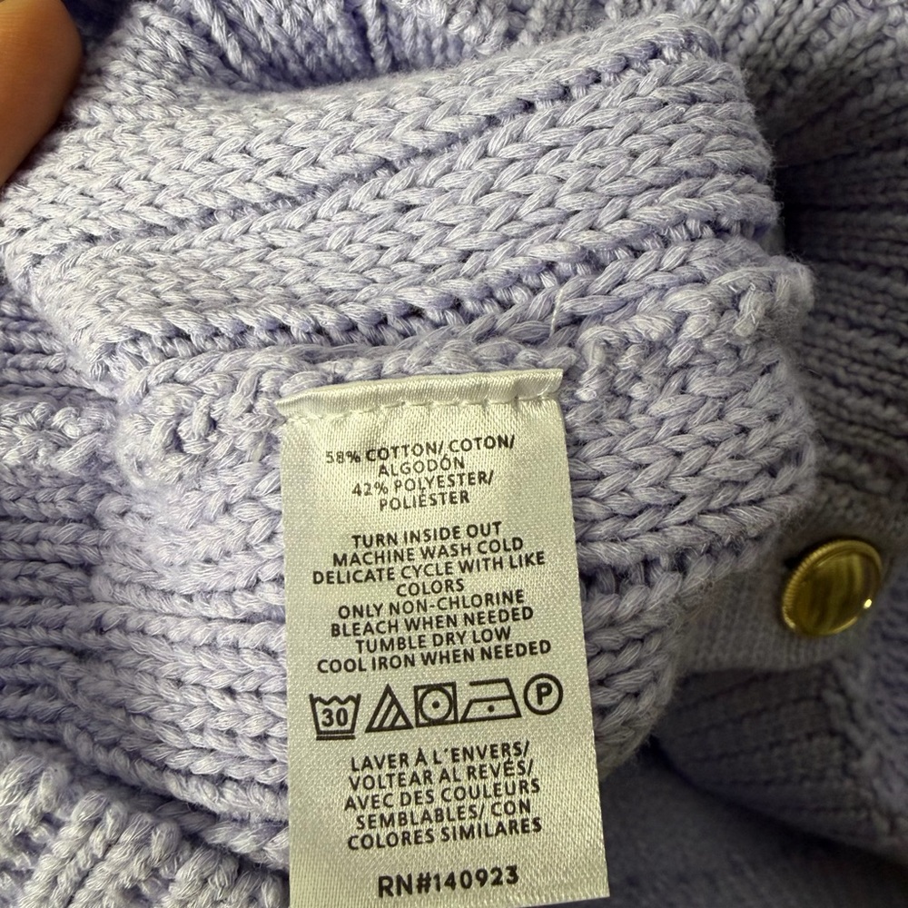 Ann Taylor Purple Sweater Cardigan Jacket Lavender Gold Buttons Medium Petite *B - Picture 8 of 11